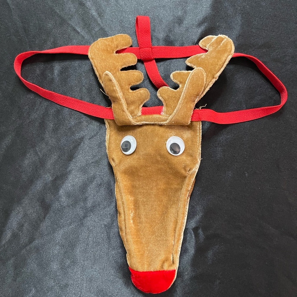 Men’s Reindeer Thong with Red Straps